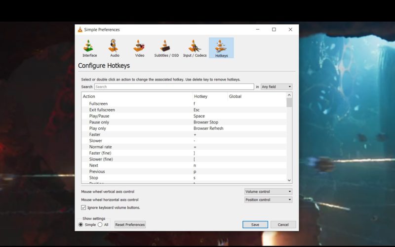 vlc commands for mac on normal keyboard